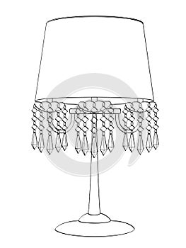 Isolated object children coloring, black lines. Interior object, table lamp. Exclusive light. Vector