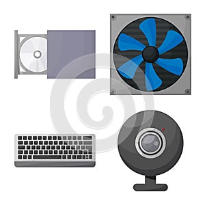 Vector illustration of computer and hardware logo. Collection of computer and component vector icon for stock.