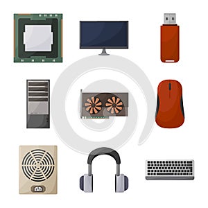 Isolated object of computer and hardware sign. Collection of computer and component vector icon for stock.