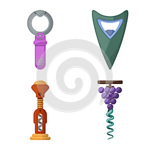 Isolated object of corkscrew and alcohol sign. Collection of corkscrew and uncork vector icon for stock.