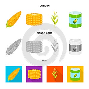 Isolated object of cornfield and vegetable icon. Collection of cornfield and vegetarian vector icon for stock.