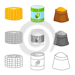 Isolated object of cornfield and vegetable icon. Set of cornfield and vegetarian stock vector illustration.
