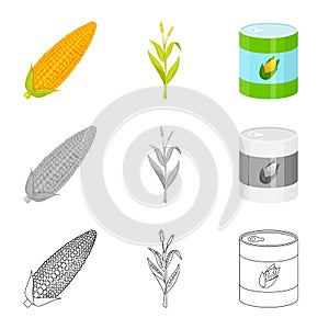 Isolated object of cornfield and vegetable sign. Set of cornfield and vegetarian vector icon for stock.