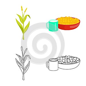 Isolated object of cornfield and vegetable symbol. Collection of cornfield and vegetarian stock symbol for web.