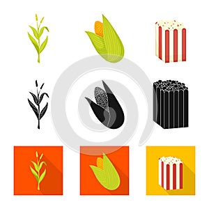 Isolated object of cornfield and vegetable symbol. Set of cornfield and vegetarian stock vector illustration.