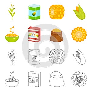 Isolated object of cornfield and vegetable symbol. Set of cornfield and vegetarian vector icon for stock.