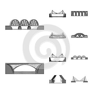 Isolated object of design and construct logo. Set of design and bridge stock symbol for web.