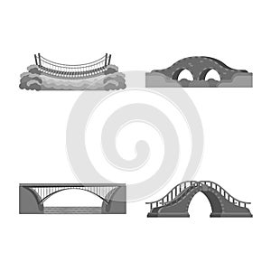 Isolated object of design and construct logo. Set of design and bridge vector icon for stock.