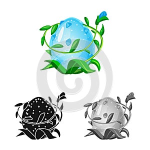 Isolated object of egg and dragon logo. Set of egg and leaves vector icon for stock.
