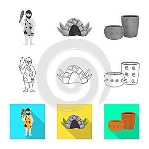 Vector illustration of evolution and neolithic icon. Set of evolution and primeval stock vector illustration.