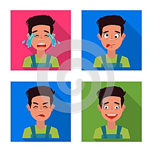 Isolated object of face and boy logo. Set of face and expression stock symbol for web.