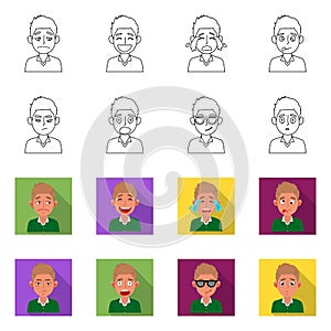 Isolated object of face and boy symbol. Set of face and expression stock vector illustration.