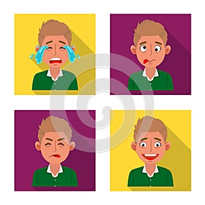 Isolated object of face and boy symbol. Set of face and expression vector icon for stock.