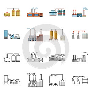 Isolated object of factory and industry icon. Set of factory and construction stock vector illustration.