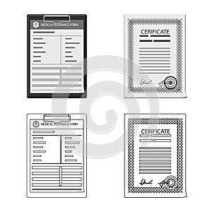 Isolated object of form and document icon. Set of form and mark stock symbol for web.