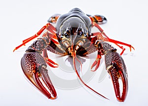Isolated object front view shot of a Crayfish, also known as a Crawfish, Crawdad, or Mud Bug.