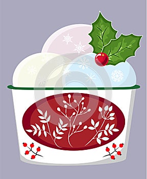 Isolated object of a ice cream. Hand drawn Christmas card. Merry Christmas and New Year typography. Cute holidays greeting card,