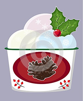 Isolated object of a ice cream. Hand drawn Christmas card. Merry Christmas and New Year typography. Cute holidays greeting card,