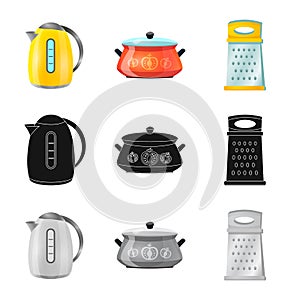 Isolated object of kitchen and cook sign. Set of kitchen and appliance stock vector illustration.