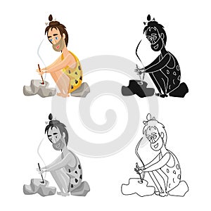 Isolated object of man  and caveman symbol. Set of man  and stone   vector icon for stock.