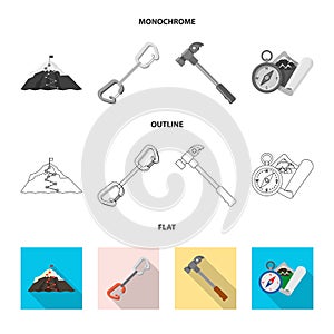 Isolated object of mountaineering and peak icon. Set of mountaineering and camp stock symbol for web.