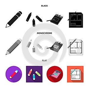 Isolated object of pencil and sharpen logo. Set of pencil and color stock symbol for web.