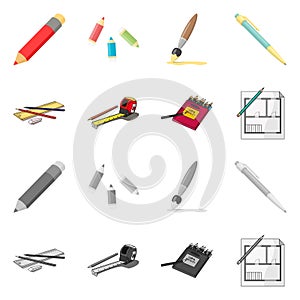 Isolated object of pencil and sharpen sign. Set of pencil and color stock symbol for web.