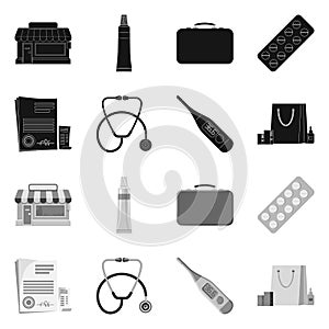 Isolated object of pharmacy and hospital icon. Set of pharmacy and business vector icon for stock.