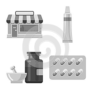 Isolated object of pharmacy and hospital logo. Set of pharmacy and business vector icon for stock.