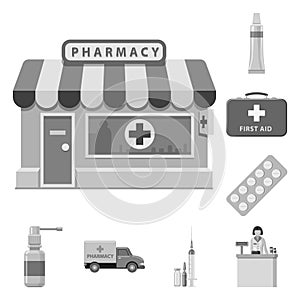 Isolated object of pharmacy and hospital sign. Set of pharmacy and business vector icon for stock.