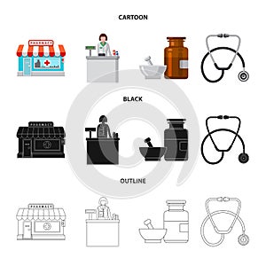 Isolated object of pharmacy and hospital sign. Set of pharmacy and business vector icon for stock.