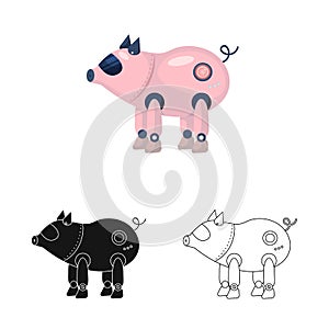 Isolated object of pig and robotic logo. Collection of pig and cybernetics vector icon for stock.