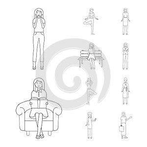 Isolated object of posture and mood icon. Collection of posture and female vector icon for stock.