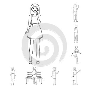 Isolated object of posture and mood sign. Set of posture and female stock vector illustration.