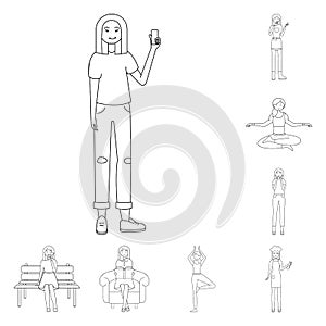 Isolated object of posture and mood sign. Set of posture and female vector icon for stock.