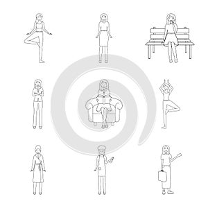 Isolated object of posture and mood symbol. Collection of posture and female stock vector illustration.