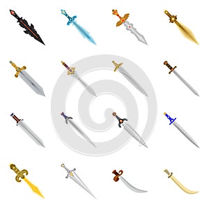 Isolated object of sword and dagger icon. Collection of sword and weapon stock vector illustration.