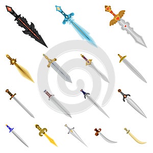 Isolated object of sword and dagger icon. Set of sword and weapon stock vector illustration.