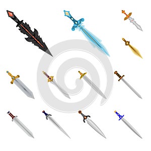 Isolated object of sword and dagger sign. Set of sword and weapon stock vector illustration.