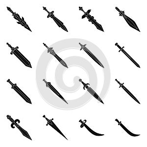 Isolated object of sword and dagger symbol. Collection of sword and weapon stock vector illustration.