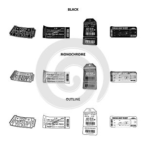 Isolated object of ticket and admission icon. Collection of ticket and event vector icon for stock.