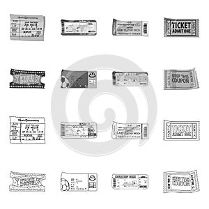 Isolated object of ticket and admission icon. Set of ticket and event stock vector illustration.