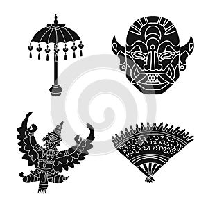 Isolated object of and traditional sign. Collection of and bali vector icon for stock.