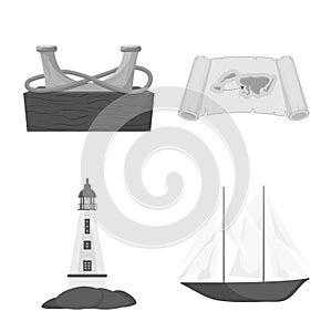 Isolated object of vintage and nautical logo. Set of vintage and attributes stock vector illustration.