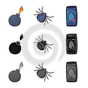 Vector illustration of virus and secure logo. Set of virus and cyber stock vector illustration.