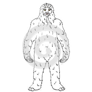 Isolated object on white background point. raster Nepal, Yeti, Abominable Snowman. Color comic book style imitation big