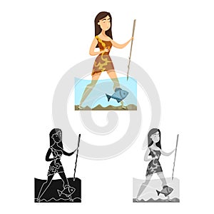 Isolated object of woman and neanderthal icon. Collection of woman and fish stock vector illustration.