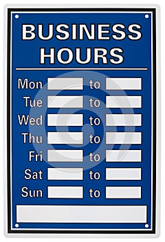 Isolated objects: business hours sign