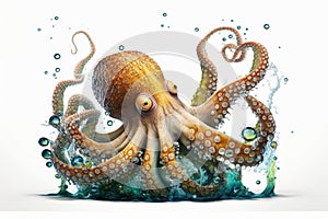 Isolated octopus, white background. Generative AI