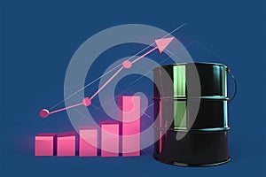 Isolated oil drum with bar chart symbolizing price surge